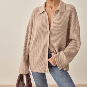 Fantino Cashmere Collared Cardigan in oatmeal